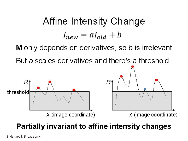 Affine Intensity Change M only depends on derivatives, so b is irrelevant But a Affine Intensity Change M only depends on derivatives, so b is irrelevant But a