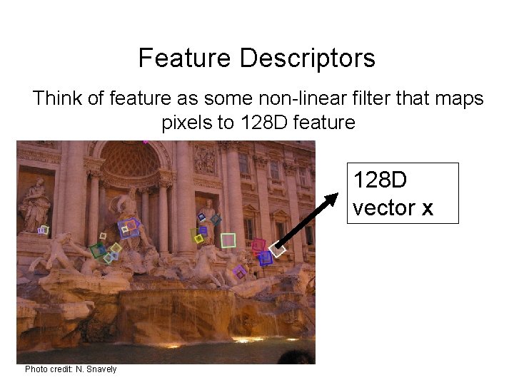 Feature Descriptors Think of feature as some non-linear filter that maps pixels to 128 Feature Descriptors Think of feature as some non-linear filter that maps pixels to 128