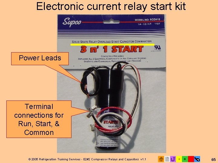Electronic current relay start kit Power Leads Terminal connections for Run, Start, & Common
