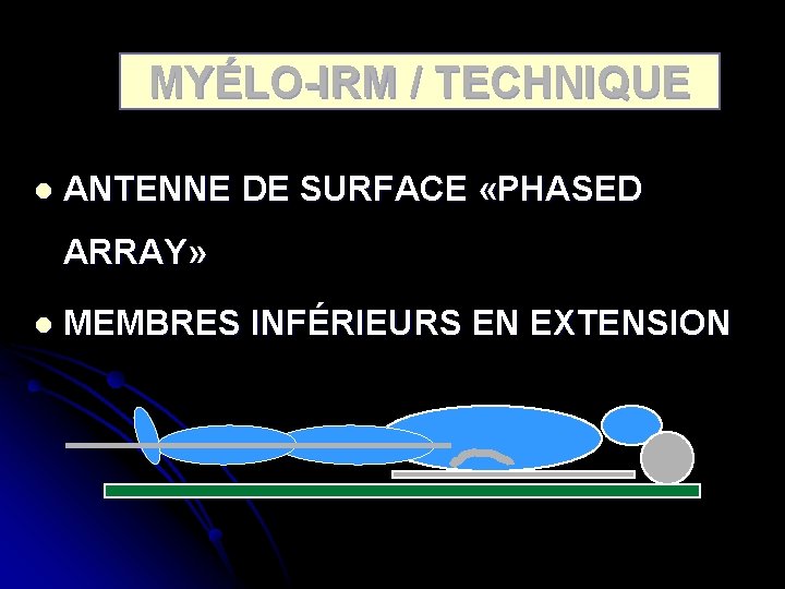 MYÉLO-IRM / TECHNIQUE l ANTENNE DE SURFACE «PHASED ARRAY» l MEMBRES INFÉRIEURS EN EXTENSION