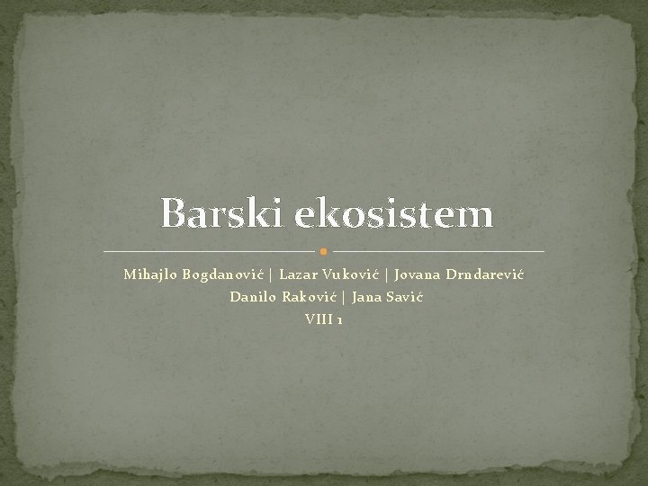 Barski ekosistem Mihajlo Bogdanović | Lazar Vuković | Jovana Drndarević Danilo Raković | Jana