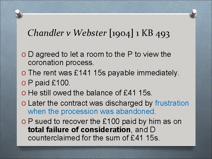 Chandler v Webster [1904] 1 KB 493 O D agreed to let a room
