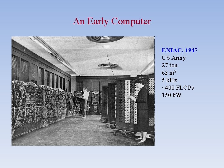 An Early Computer ENIAC, 1947 US Army 27 ton 63 m 2 5 k. An Early Computer ENIAC, 1947 US Army 27 ton 63 m 2 5 k.