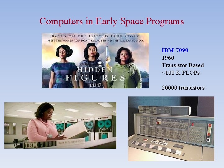 Computers in Early Space Programs IBM 7090 1960 Transistor Based ~100 K FLOPs 50000 Computers in Early Space Programs IBM 7090 1960 Transistor Based ~100 K FLOPs 50000