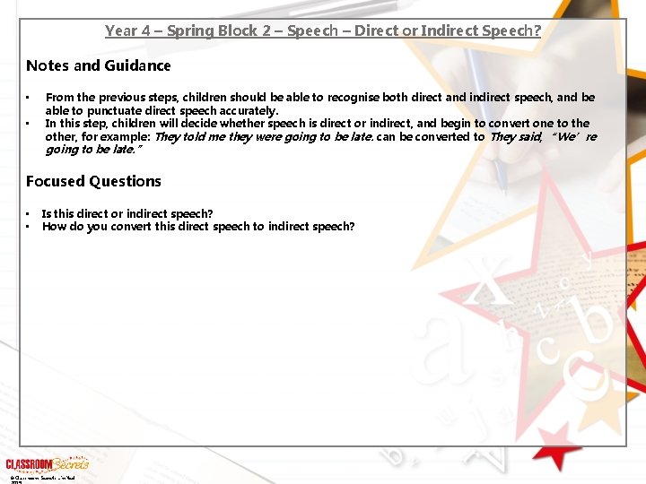 Year 4 – Spring Block 2 – Speech – Direct or Indirect Speech? Notes
