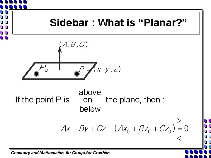 Sidebar : What is “Planar? ” If the point P is above on the