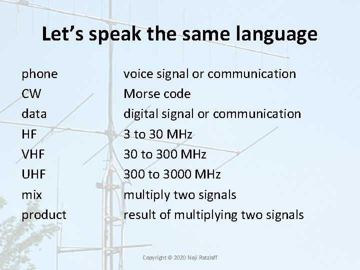 Let’s speak the same language phone CW data HF VHF UHF mix product voice