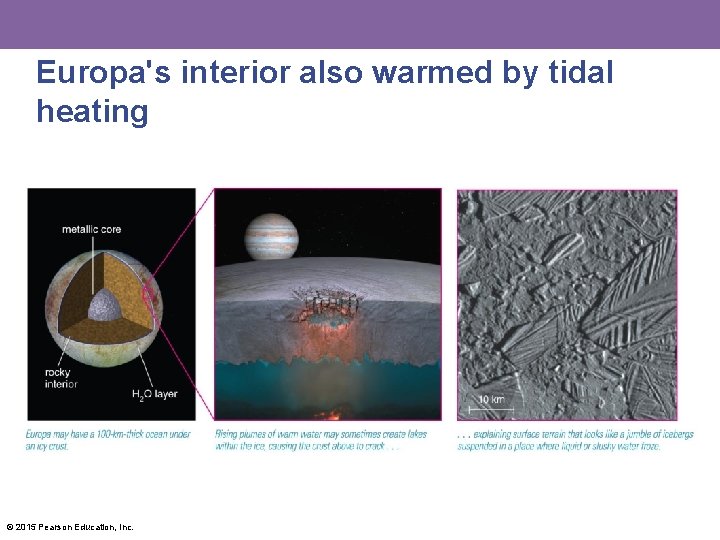 Europa's interior also warmed by tidal heating © 2015 Pearson Education, Inc. 