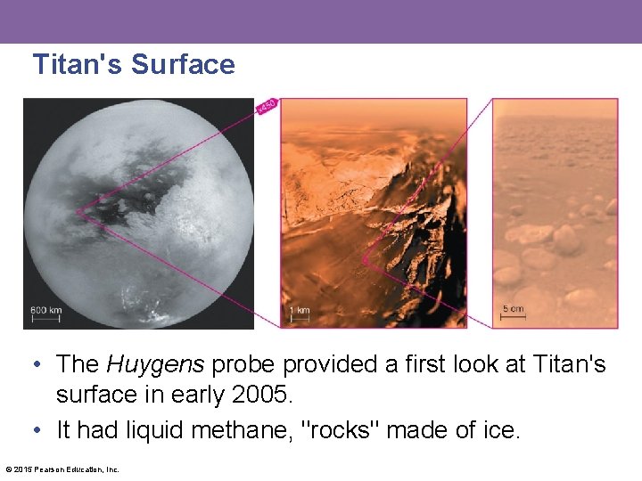 Titan's Surface • The Huygens probe provided a first look at Titan's surface in