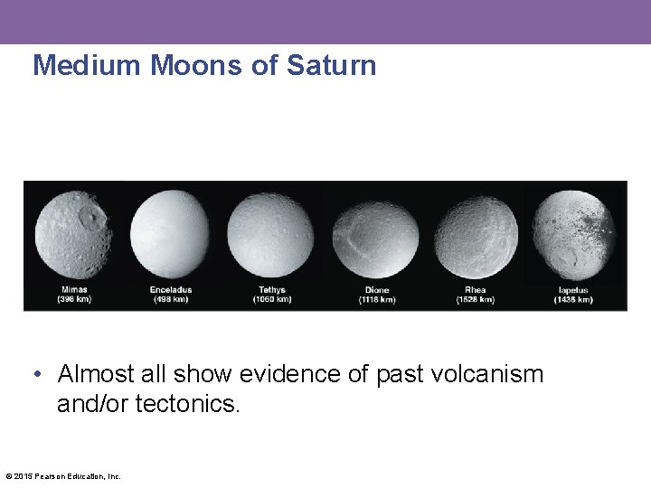 Medium Moons of Saturn • Almost all show evidence of past volcanism and/or tectonics.