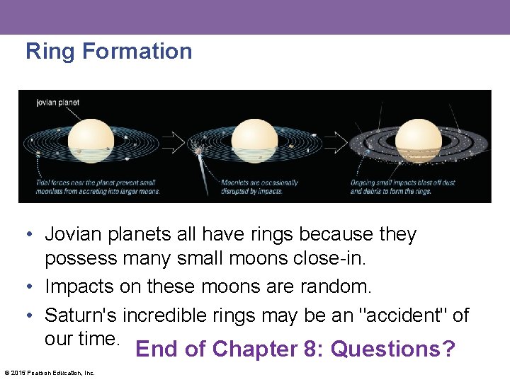 Ring Formation • Jovian planets all have rings because they possess many small moons