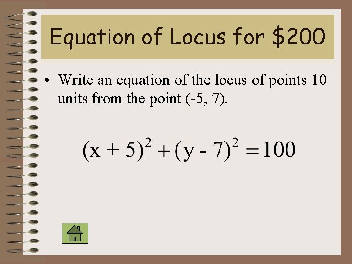 Equation of Locus for $200 • Write an equation of the locus of points