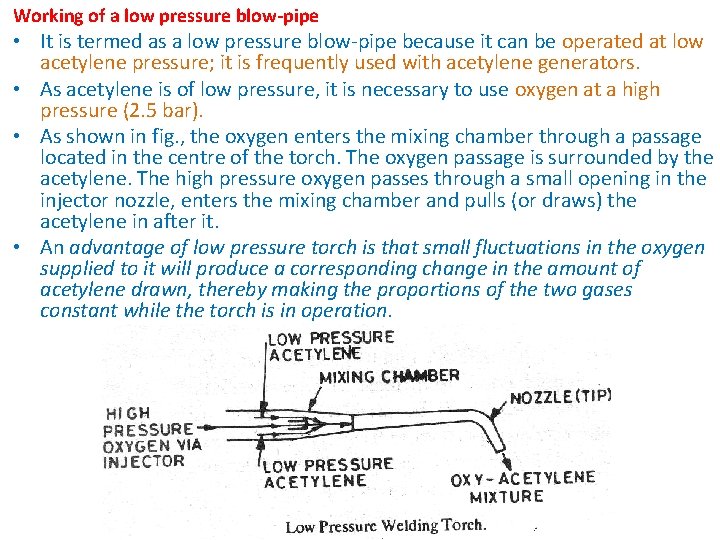 Working of a low pressure blow-pipe • It is termed as a low pressure