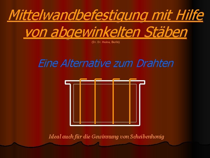 Mittelwandbefestigung mit Hilfe von abgewinkelten Stäben (Dr. Heine, Berlin) Eine Alternative zum Drahten Ideal