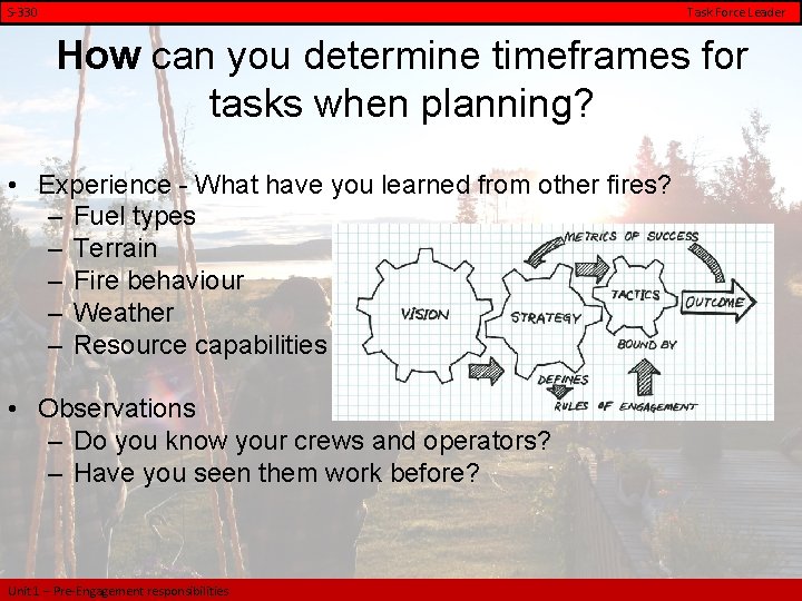 S-330 Task Force Leader How can you determine timeframes for tasks when planning? •
