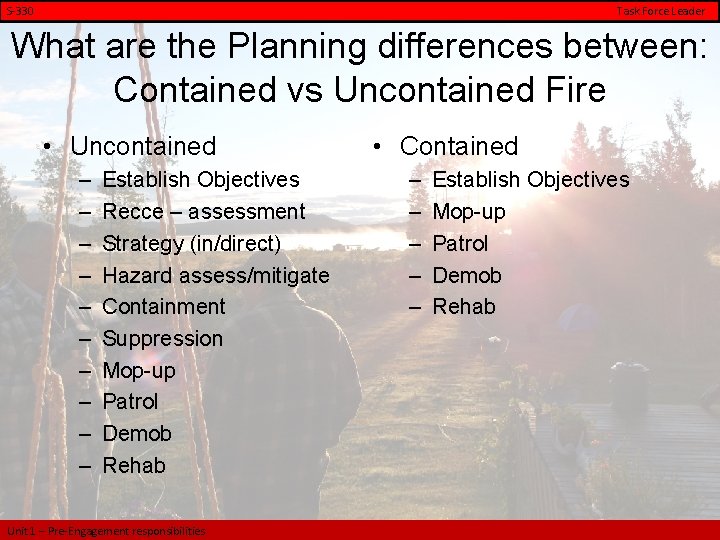 S-330 Task Force Leader What are the Planning differences between: Contained vs Uncontained Fire