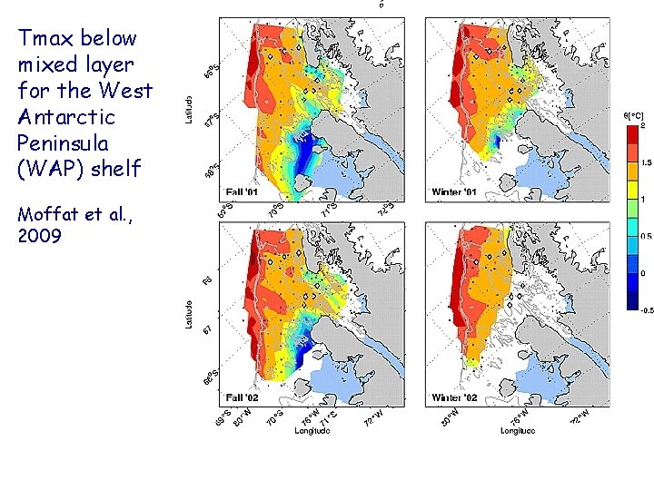Tmax below mixed layer for the West Antarctic Peninsula (WAP) shelf Moffat et al.