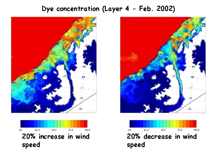 Dye concentration (Layer 4 - Feb. 2002) 20% increase in wind speed 20% decrease