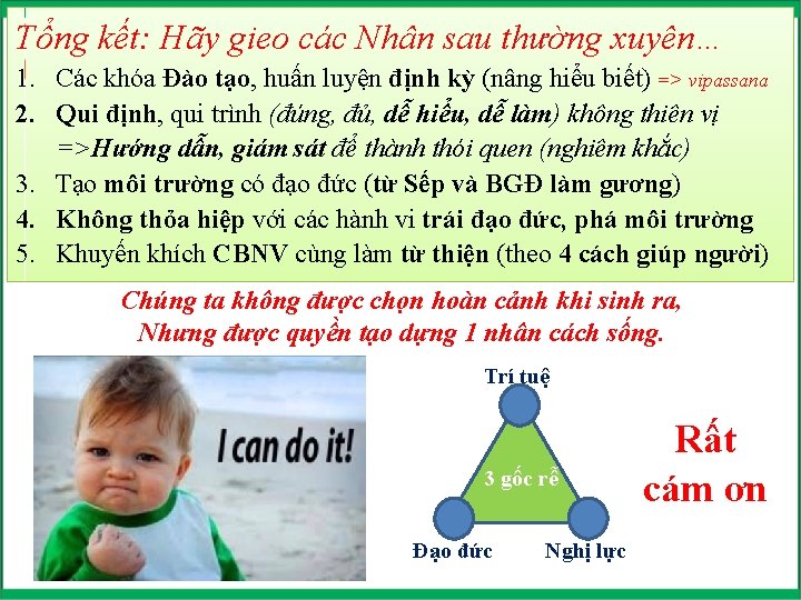 Tổng kết: Hãy gieo các Nhân sau thường xuyên… 1. Các khóa Đào tạo,
