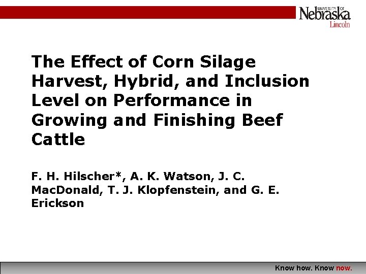 The Effect of Corn Silage Harvest, Hybrid, and Inclusion Level on Performance in Growing