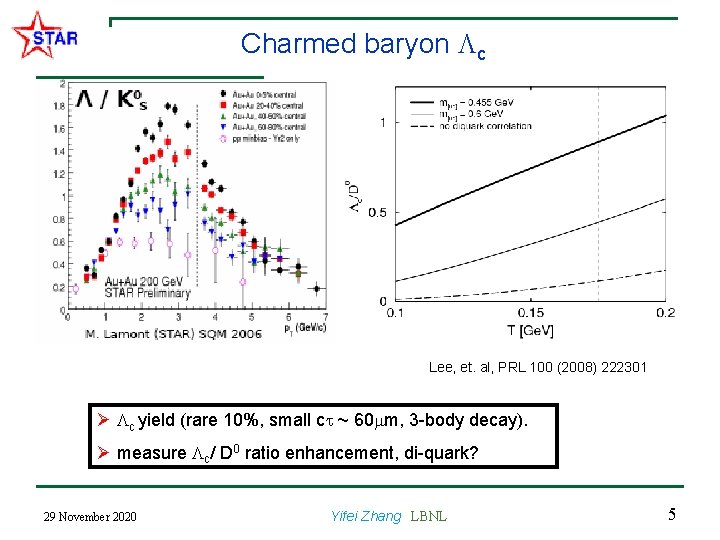  Charmed baryon c Lee, et. al, PRL 100 (2008) 222301 Ø c yield