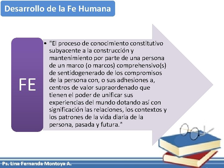 Desarrollo de la Fe Humana FE • "El proceso de conocimiento constitutivo subyacente a