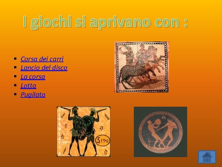 I giochi si aprivano con : § § § Corsa dei carri Lancio del