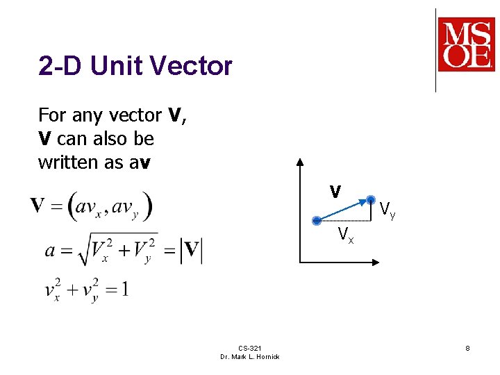 2 -D Unit Vector For any vector V, V can also be written as 2 -D Unit Vector For any vector V, V can also be written as