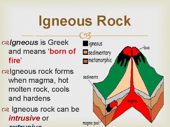 Igneous Rock Igneous is Greek and means ‘born of fire’ Igneous rock forms when