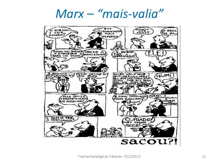 Marx – “mais-valia” Teorias Sociológicas Clássicas - 2012/2013 11 