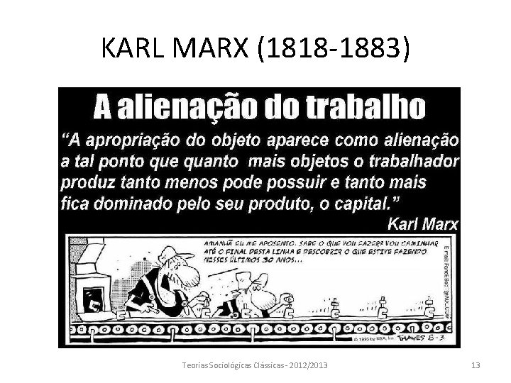 KARL MARX (1818 -1883) Teorias Sociológicas Clássicas - 2012/2013 13 