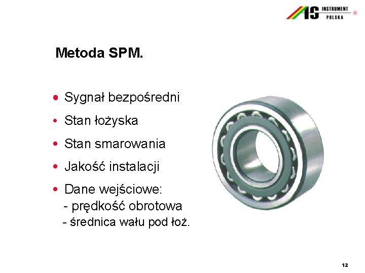 Metoda SPM. • Sygnał bezpośredni • Stan łożyska • Stan smarowania • Jakość instalacji