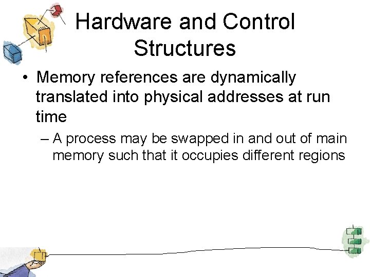 Hardware and Control Structures • Memory references are dynamically translated into physical addresses at