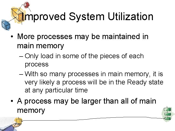 Improved System Utilization • More processes may be maintained in main memory – Only