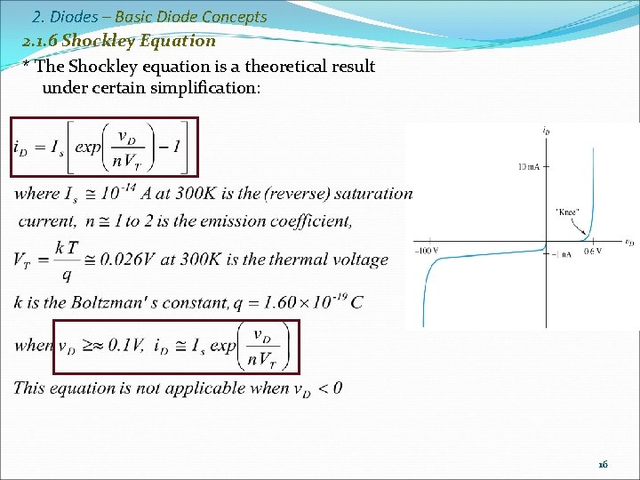 2. Diodes – Basic Diode Concepts 2. 1. 6 Shockley Equation * The Shockley