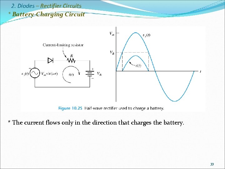 2. Diodes – Rectifier Circuits * Battery-Charging Circuit * The current flows only in