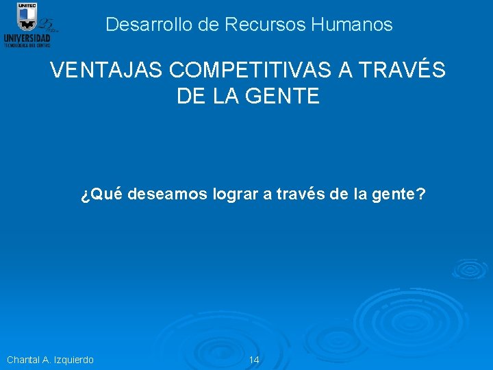 Desarrollo de Recursos Humanos VENTAJAS COMPETITIVAS A TRAVÉS DE LA GENTE ¿Qué deseamos lograr