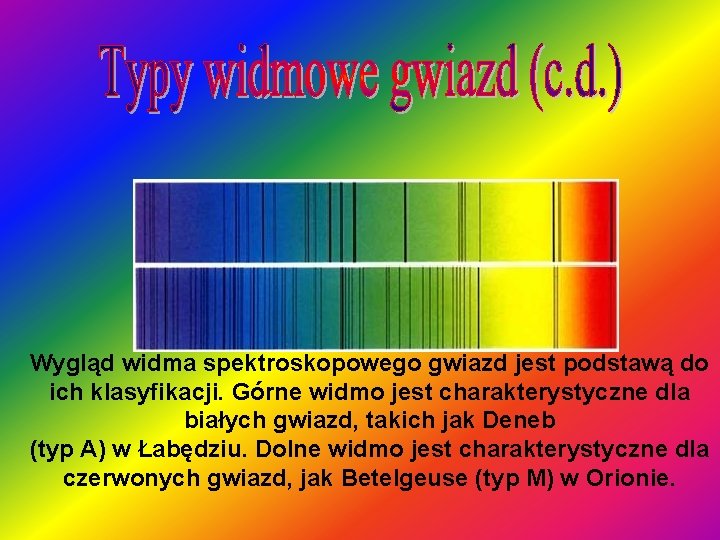 Wygląd widma spektroskopowego gwiazd jest podstawą do ich klasyfikacji. Górne widmo jest charakterystyczne dla