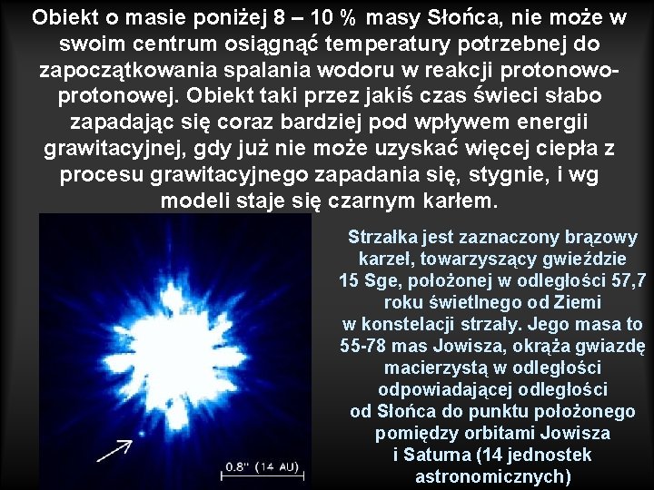 Obiekt o masie poniżej 8 – 10 % masy Słońca, nie może w swoim