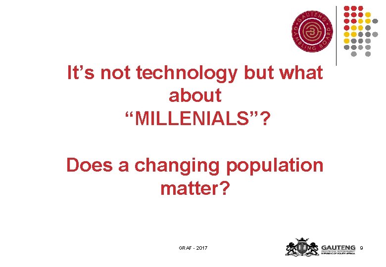 It’s not technology but what about “MILLENIALS”? Does a changing population matter? GRAF -