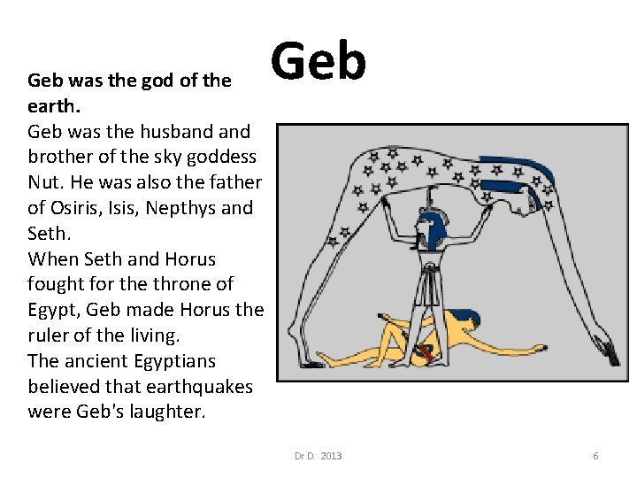 Geb was the god of the earth. Geb was the husband brother of the