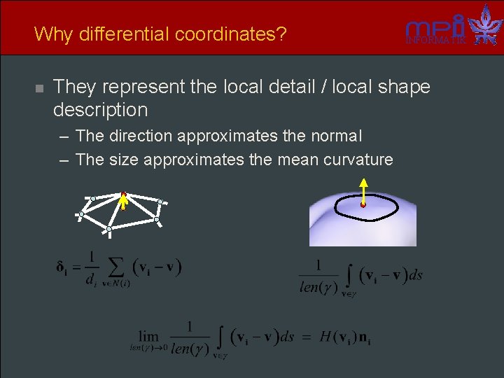 Why differential coordinates? n INFORMATIK They represent the local detail / local shape description
