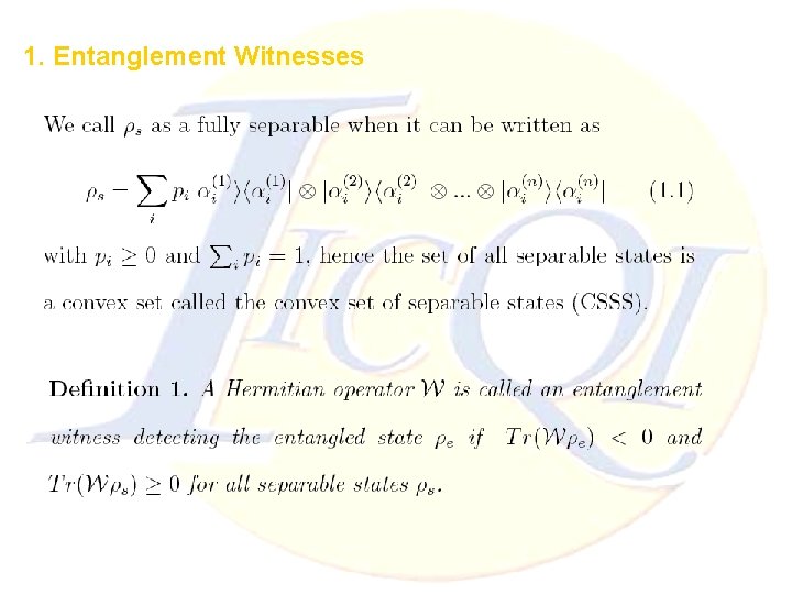 1. Entanglement Witnesses 