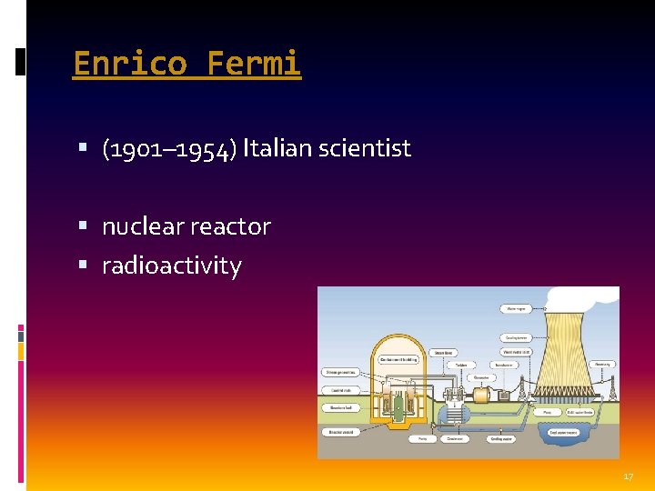 Enrico Fermi (1901– 1954) Italian scientist nuclear reactor radioactivity 17 