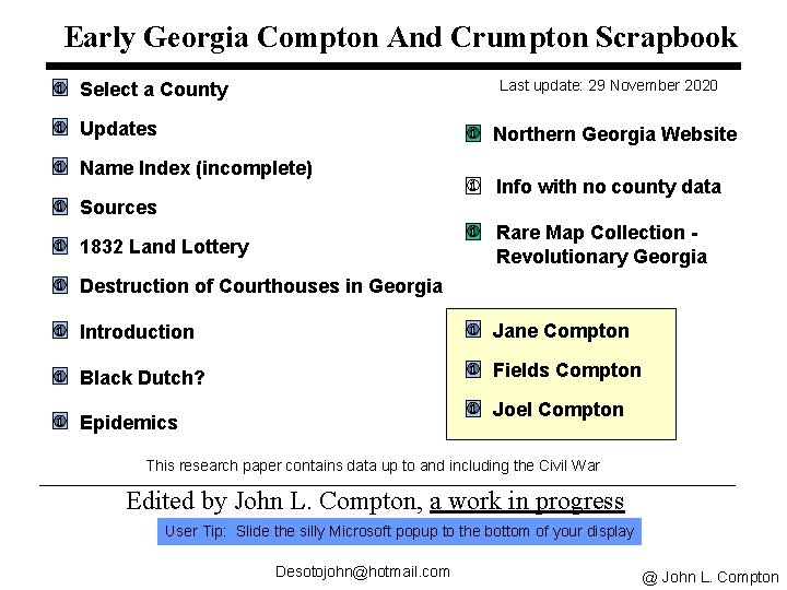 Back to top Early Georgia Compton And Crumpton Scrapbook Last update: 29 November 2020