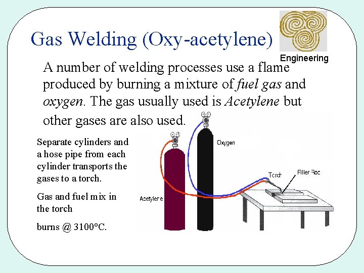 Gas Welding (Oxy-acetylene) Engineering A number of welding processes use a flame produced by