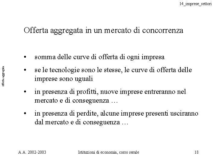 14_imprese_settori offerta aggregata Offerta aggregata in un mercato di concorrenza • somma delle curve 14_imprese_settori offerta aggregata Offerta aggregata in un mercato di concorrenza • somma delle curve