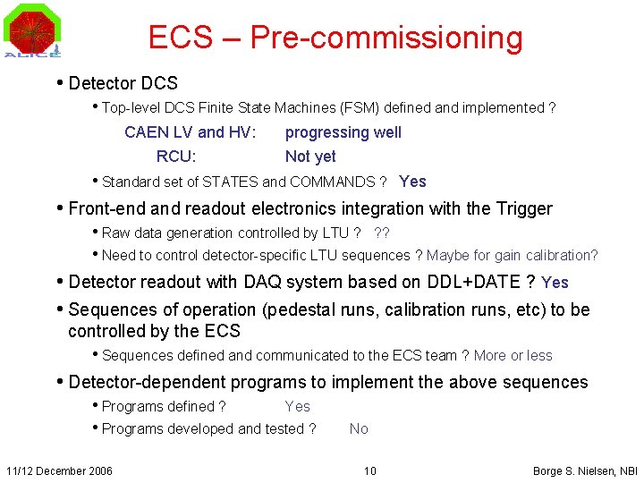 ECS – Pre-commissioning • Detector DCS • Top-level DCS Finite State Machines (FSM) defined