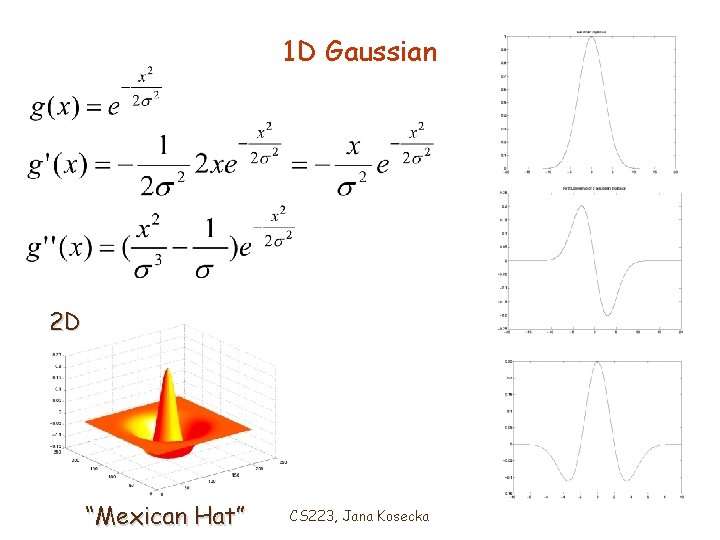 1 D Gaussian 2 D “Mexican Hat” CS 223, Jana Kosecka 