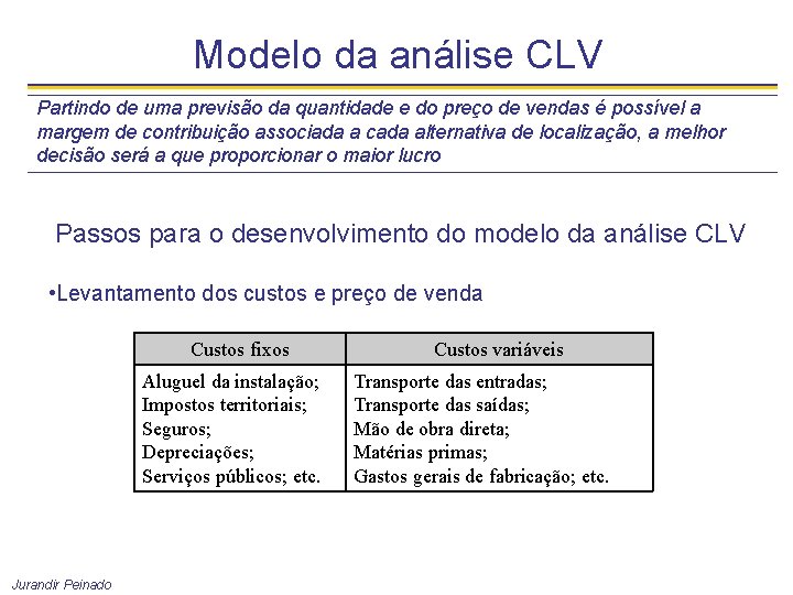 Modelo da análise CLV Partindo de uma previsão da quantidade e do preço de